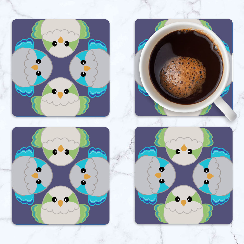 Four Quaker Parrot Borbs Table Coaster